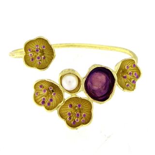 Women's Handmade Single Camilia Bracelet GB1470 Kalliope Brass-Enamel-Pearl